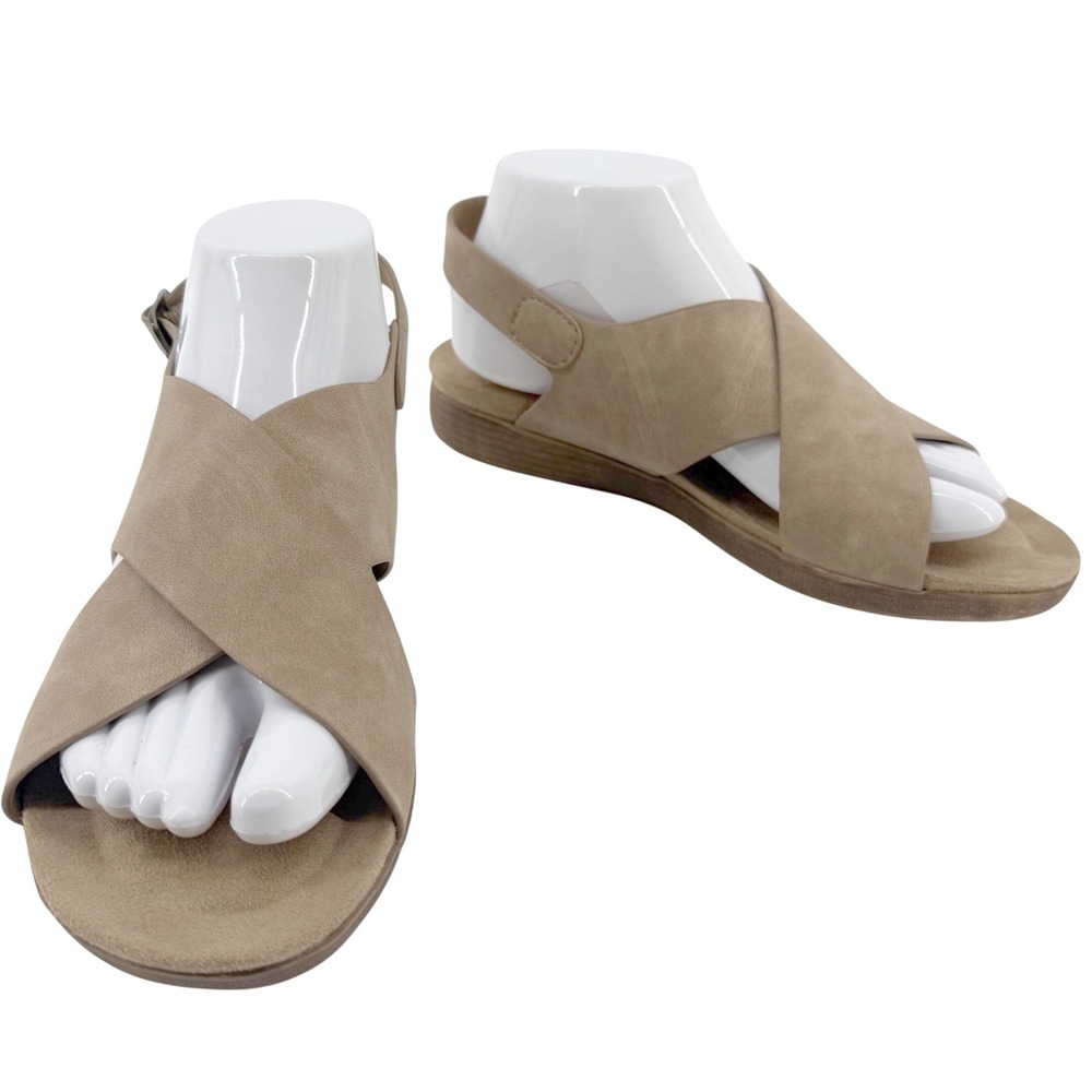 Pierre Dumas Kori 22 Sandals Womens 9 Tan Crisscross Slingback Flat Buckle